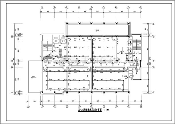 办公楼室内水管道给排水消防布置设计图-图一