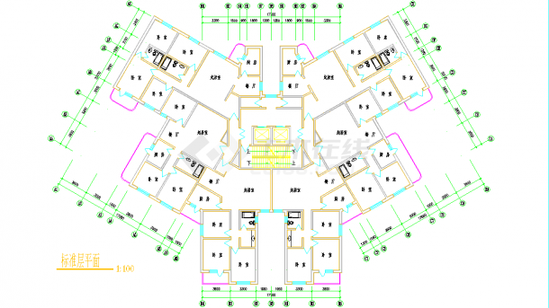 某地高层塔式户型建筑图（共２张）-图一