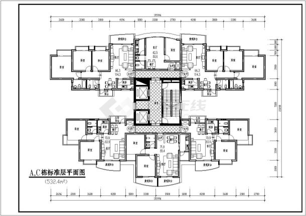 某地区大型高层户型平面图（全套）-图一