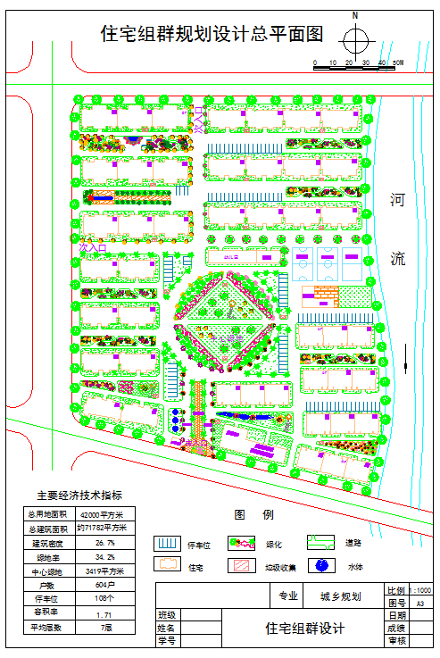 某地区住宅楼规划设计总平面图（含图例）-图一