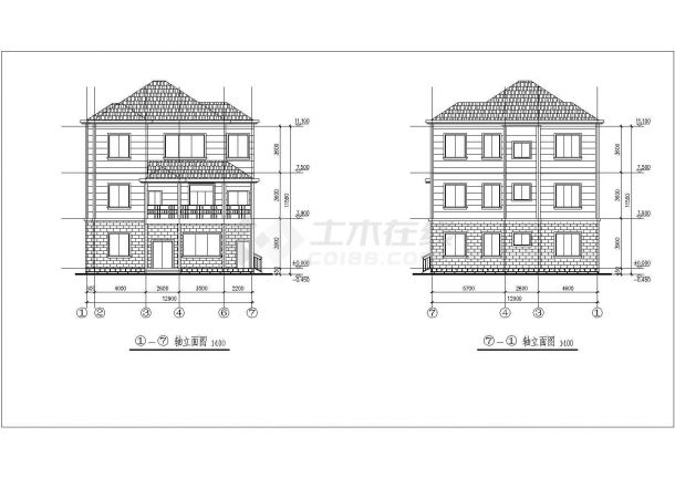 某地三层农村住宅楼设计图（共6张）-图二