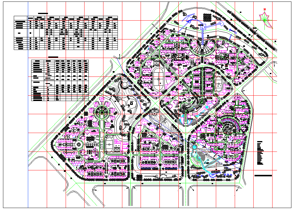 现代综合小区规划总平面图（含技术指标）