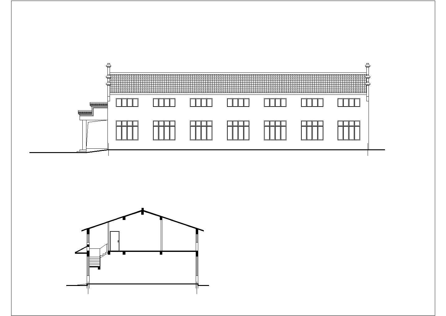 某市二层复古式坡屋顶礼堂建筑设计施工图纸