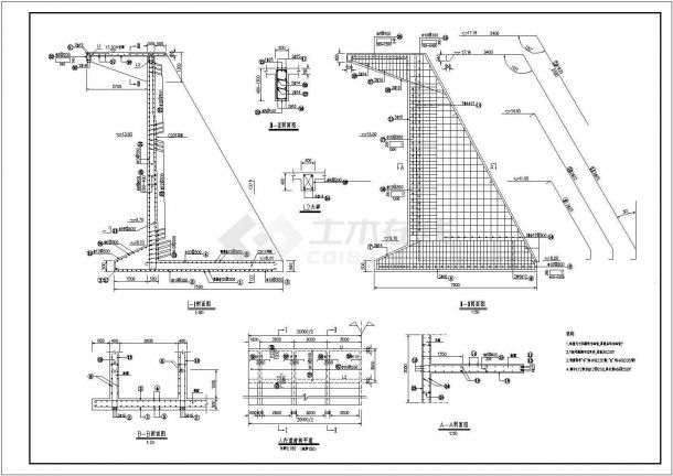 某地扶壁式挡墙建筑结构设计施工图纸-图二