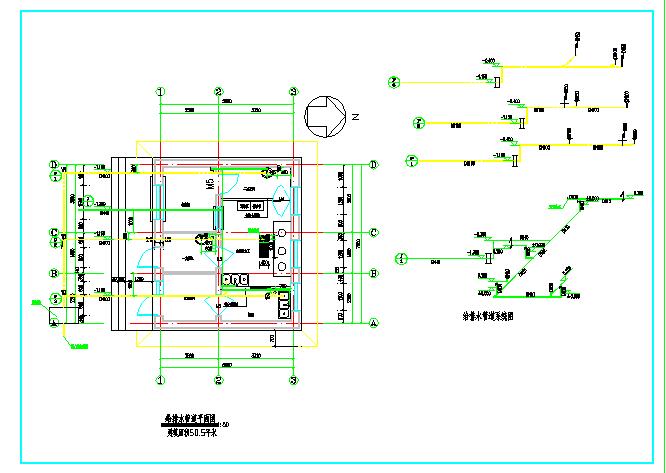小学食堂给排水管道系统图及平面图_图1
