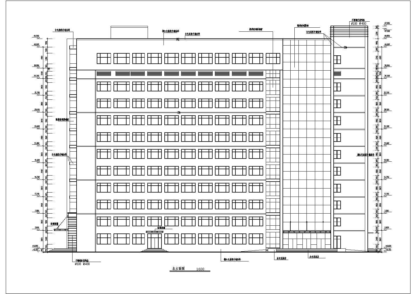 带地下室医院十一层平屋顶建筑施工图