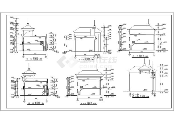 二层商业楼门面组合平面图建筑施工图-图一