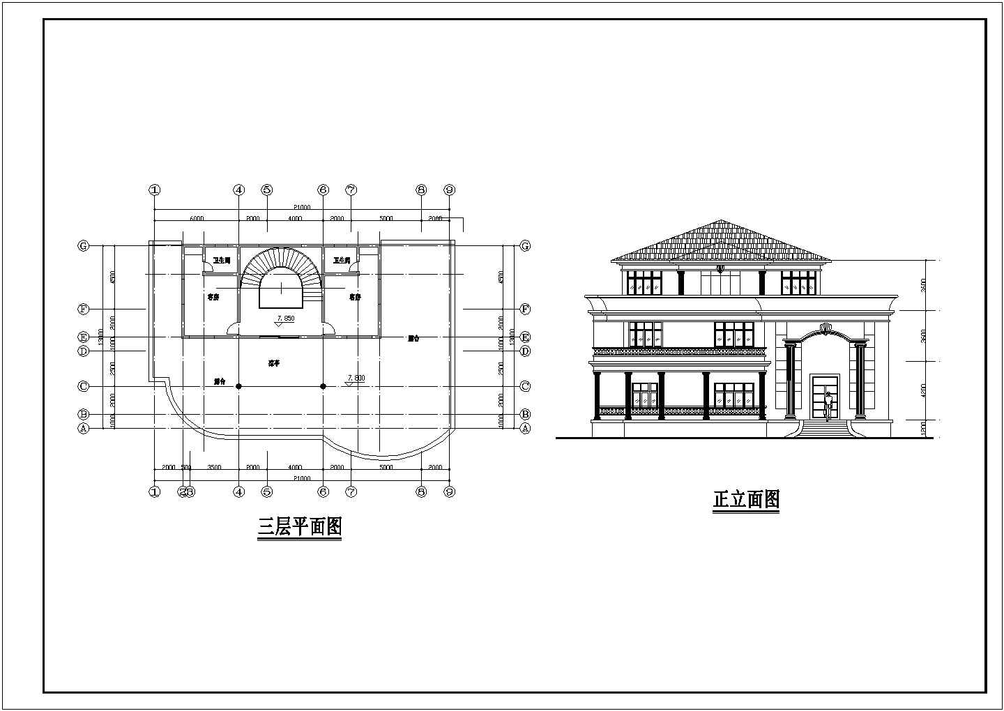 三层储藏室带(露台)欧式风格小洋楼建筑施工图
