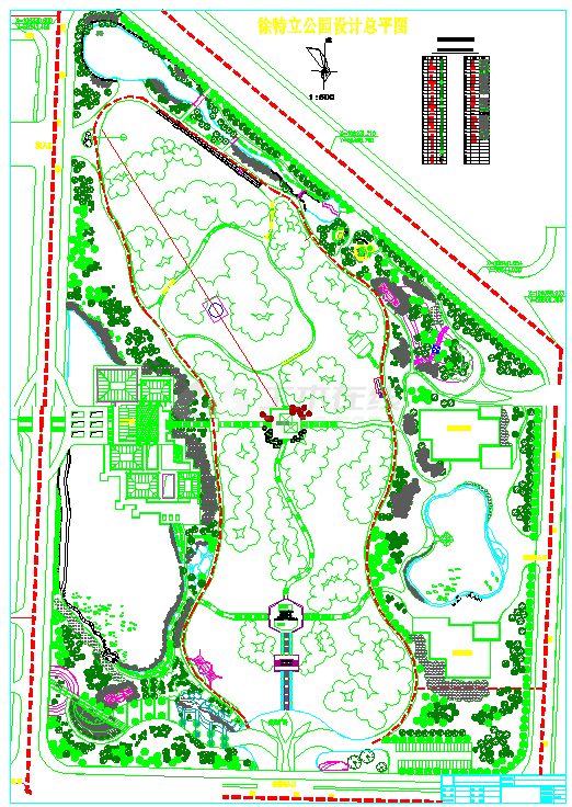 徐特立公园规划总平面图（含植物名录表）-图一