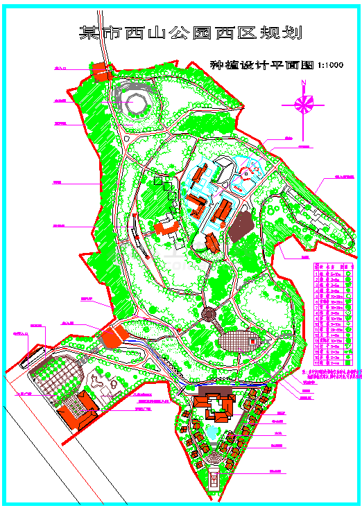 某市西山公园西区规划种植设计平面图-图一