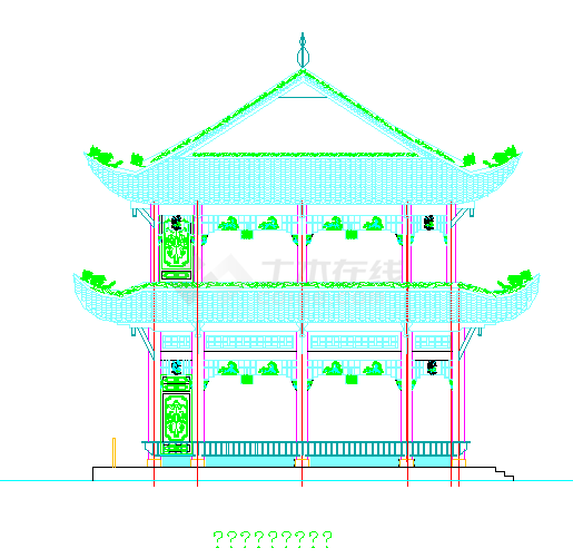 某地区古庙建筑施工图纸（共4张）-图一