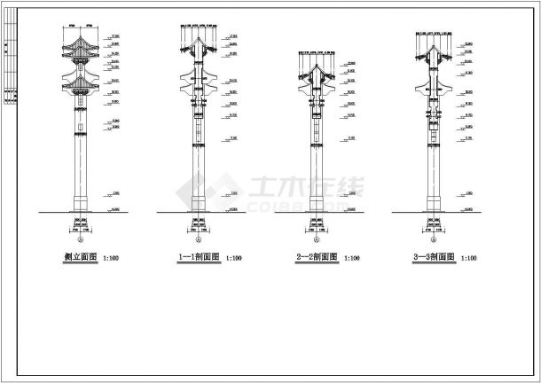 仿古建筑九龙门施工图纸（共2张）-图一