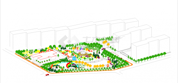 内地某城市月牙广场绿地设计轴测图-图一
