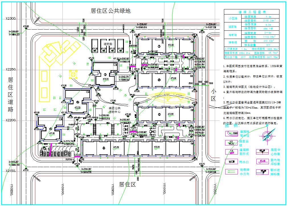 某地区场地设计竖向布置图（含图例）