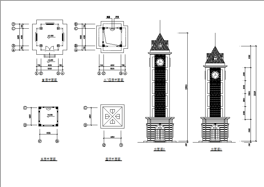 某地区大型钟楼建筑设计施工总图纸