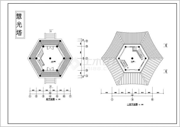 某地区砖混结构古塔设计图（共5张）-图二