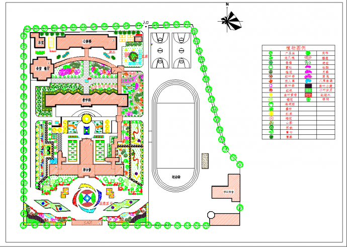 校园绿化规划设计平面图（含图例）_图1