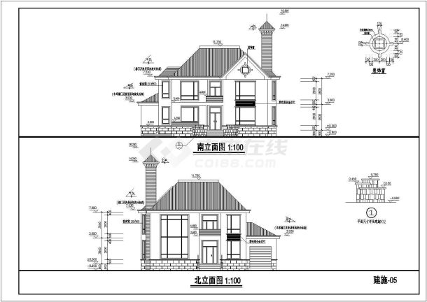 豪华别致带烟筒二层别墅建筑设计图-图一