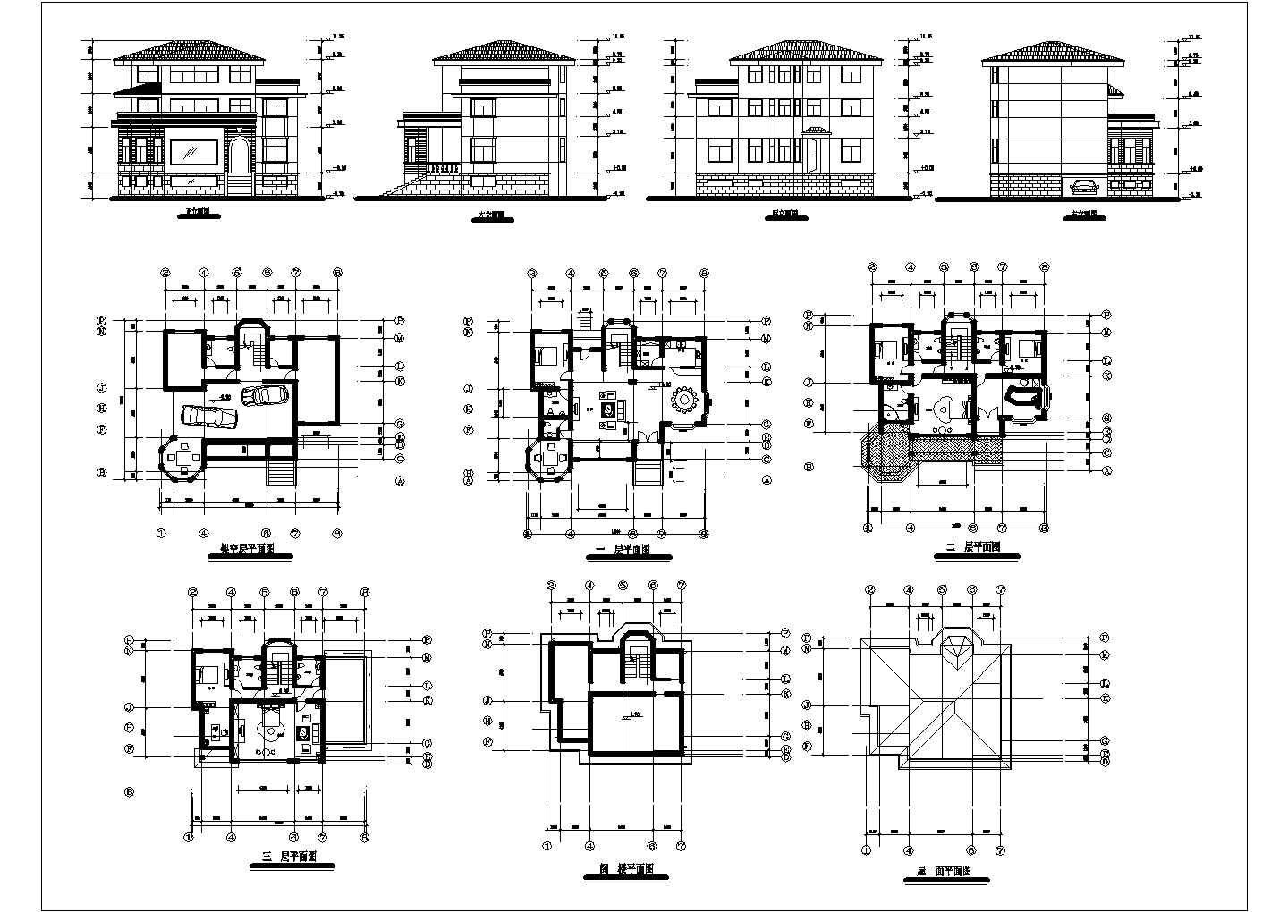 现代风格带架空层三层半独栋房屋建筑设计图
