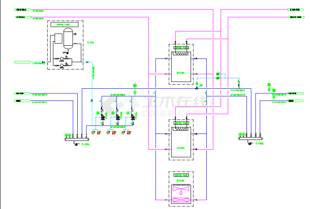 某工业厂房热水系统流程平面设计图纸-图一