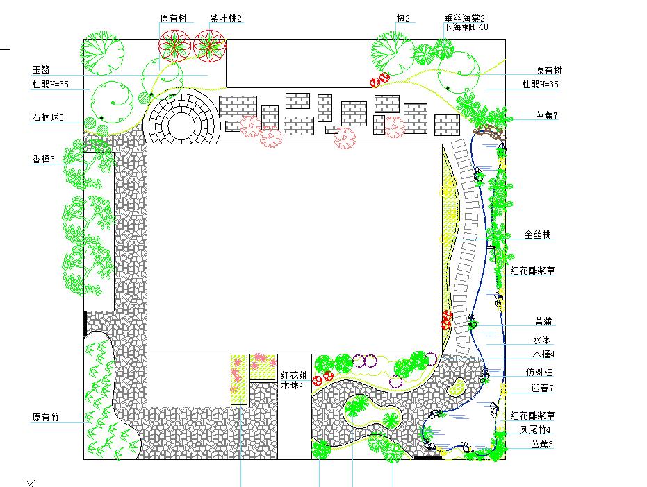 某地大型别墅庭院景观绿化设计平面图