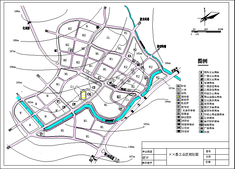 某地工业区排水设计规划图（含图例）