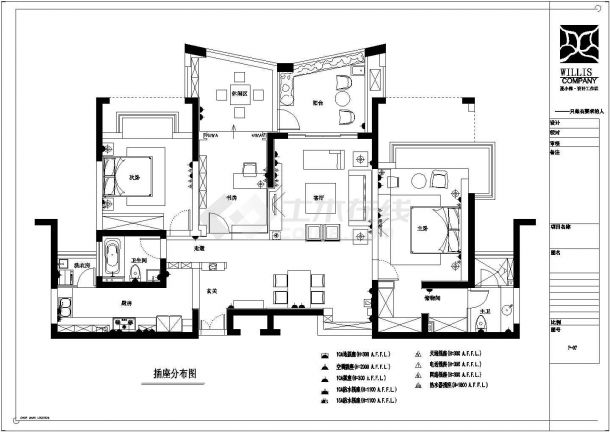 某地三室二厅平层公寓装修设计图纸-图二