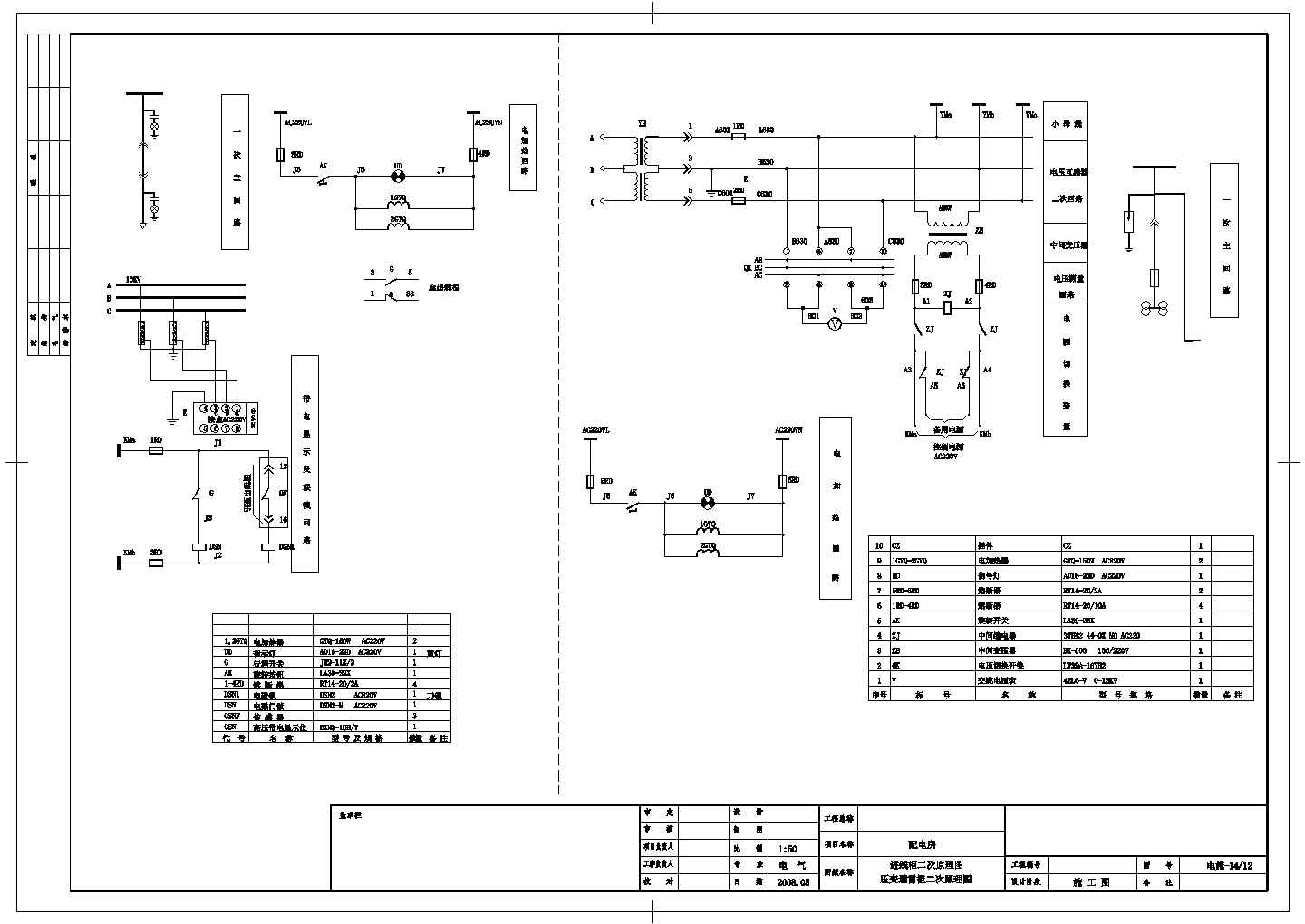 某工程电气馈电柜二次原理图