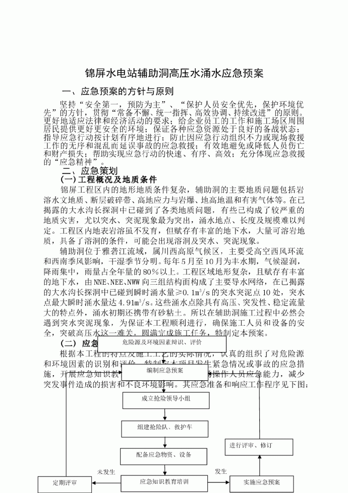 锦屏水电站辅助洞施工突水应急预案_图1