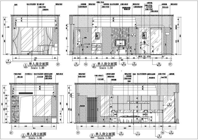 标准单人房立面详细建设施工图纸_图1