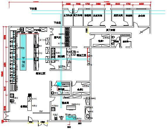 某地区五星级酒店厨房建筑框架结构图_图1