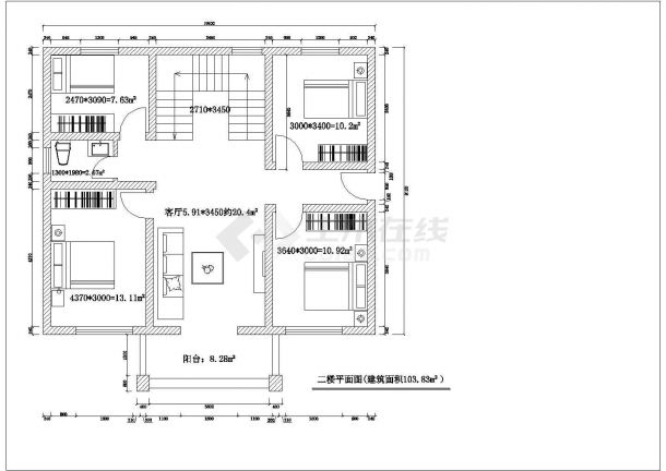 某地两层简单农村别墅建筑施工图纸-图二