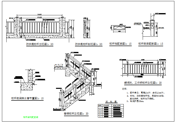 某电站栏杆结构配筋设计图（含说明）