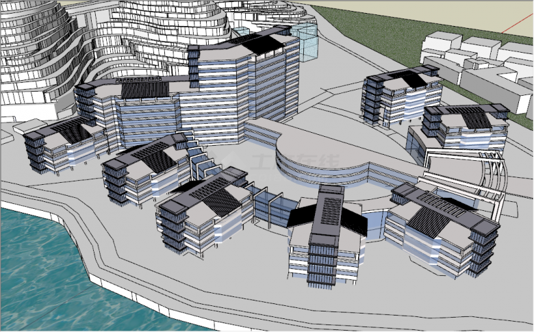 现代蓝色玻璃市中心人民医院建筑su模型-图二