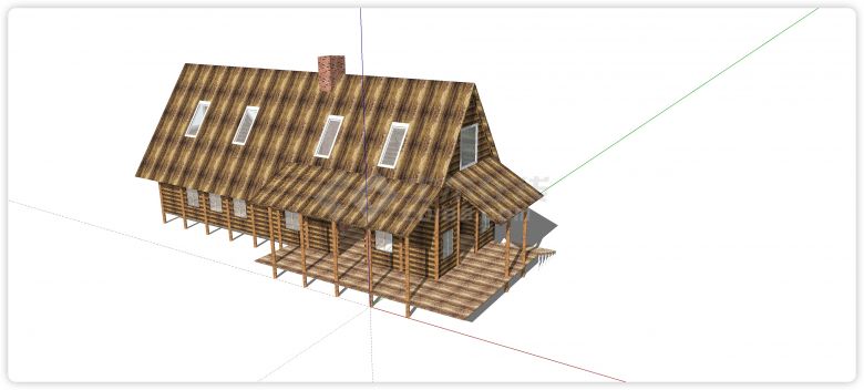 红砖烟囱双坡顶木屋su模型-图一