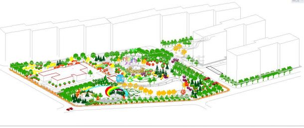 某地区月牙广场景观绿地设计轴测图-图一