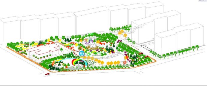 某地区月牙广场景观绿地设计轴测图_图1