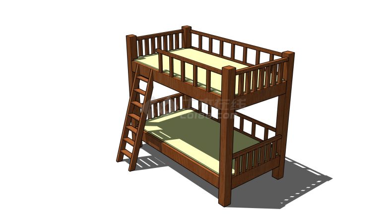 木质双层学生小孩专用单人床su模型-图二