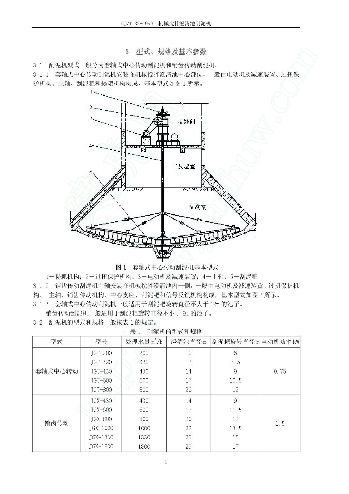 CJT 82-1999 机械搅拌澄清地刮泥机-图二