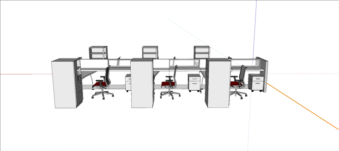 六人纤维板材质办公桌su模型_图1