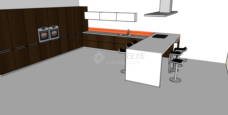 厨房棕色橱柜内嵌式微波炉烤箱su模型-图二