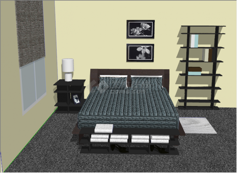  Modern simple grey double bed su model - Figure 1