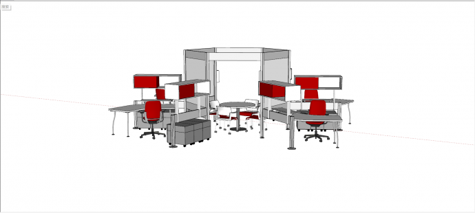 六边形环绕型办公桌su模型_图1