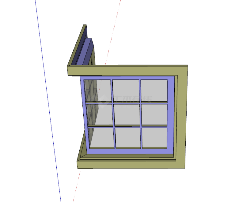 现代折角的正方形窗户su模型-图二