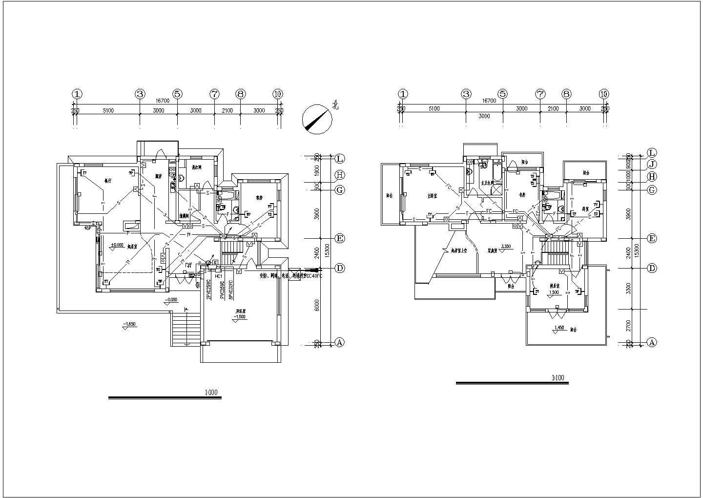某私人小别墅电气设计施工CAD布置图纸