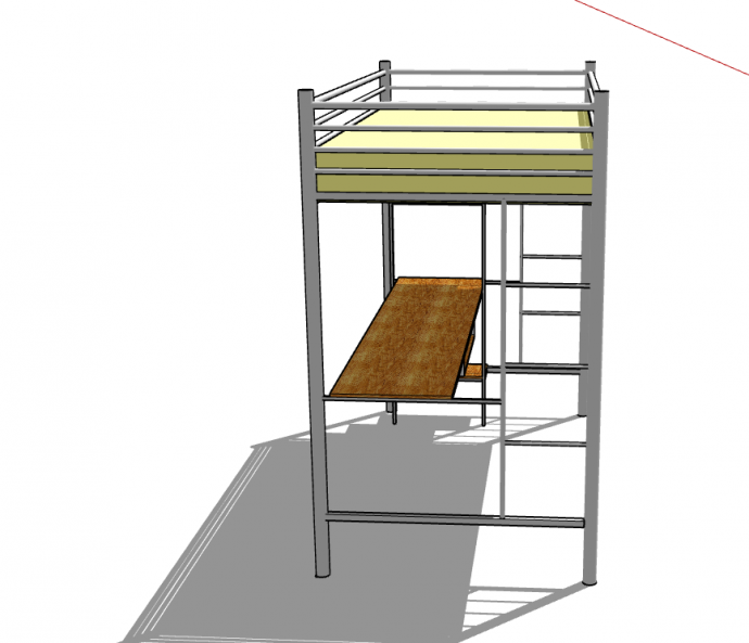 双层的底层是桌子的上下床su模型_图1