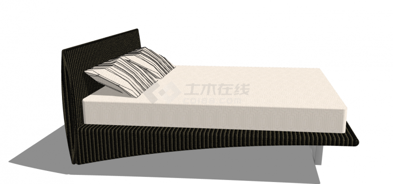 带有条纹的白色床垫的布艺床su模型-图二