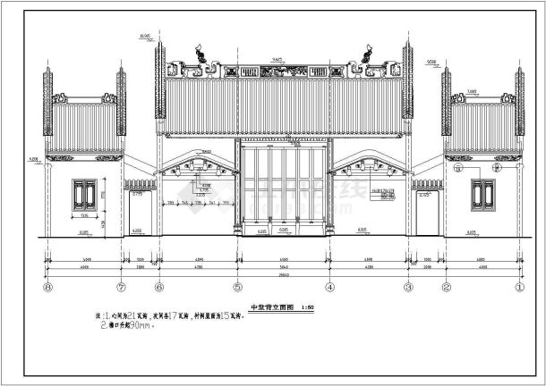 岭南祠堂建筑设计图仿古建筑cad图纸下载-图二