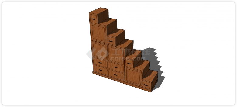 阶梯造型实木抽屉柜su模型-图一