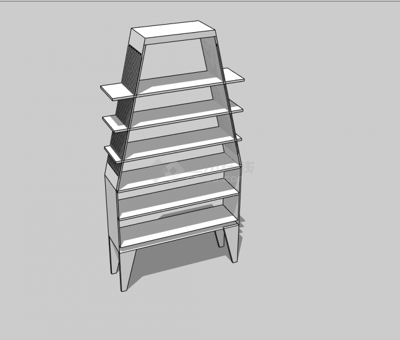带有六层白色的敞开式的书柜su模型-图二